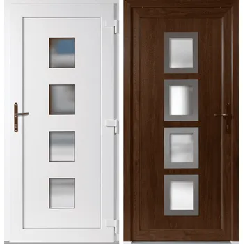 Vchodové dveře OknaDvereNaMiru.cz Vchodové plastové dveře 010 + INOX orámování, zlatý dub / bílá, pravé, otevírání dovnitř, 110x210 cm