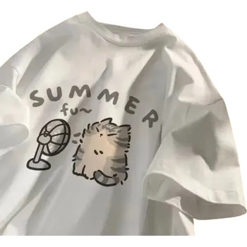 Dámské tričko Dámské tričko s potiskem kočky a větráku Letní motiv Summer Fun Roztomilé volné tričko s krátkým rukávem pro pohodlné nošení v teplých dnech bílá XS