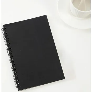 Samolepící bloček Spirálový zápisník Retro styl Poznámkový blok s prázdnými listy pro kreslení, psaní a skicování černá