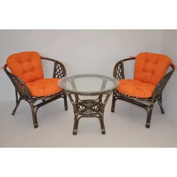 Sedací souprava Axin Trading s.r.o. Ratanová sedací souprava Bahama hnědá 2+1, polstr oranžový melír