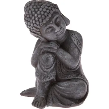 Betonová soška Buddha, tm. šedá, 16 x 11 x 12 cm, tmavě šedá
