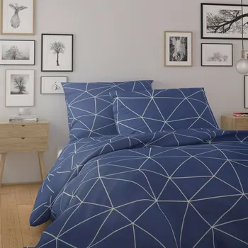 Povlečení Kvalitex Bavlněné povlečení Nordic Grid modrá, 140 x 200 cm, 70 x 90 cm