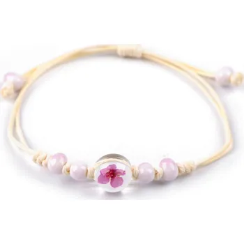 Náramek Náramek shamballa s korálky a květem, malé, 1 růžová