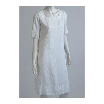 Dámské šaty Lněné šaty dlouhé s krátkým rukávem Barva: Bílá, Velikost: 40