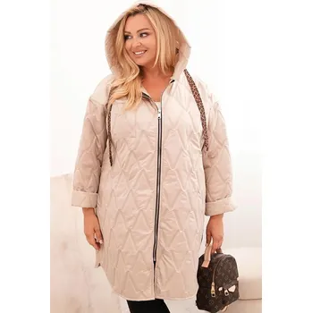 Dámské oblečení Prošívaná oversize bunda s kapucí a nápisem HOPE tmavě béžová