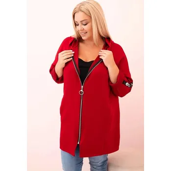 Dámská mikina Mikina s kapucí a zipem a ozdobnými rukávy model 0216 červená
