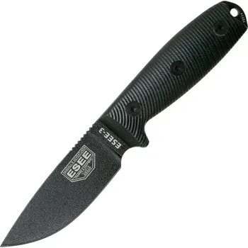 kapesní nůž ESEE Knives Model 3 Černá čepel 3D Černá G10 survival nůž 3PMB-001 černé pouzdro + klip na opasek 3P