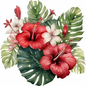 Nášivka Nažehlovačka Havajské květy červené - 12 x 12 cm