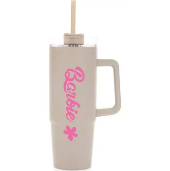 Termohrnek BARBIE - béžový cestovní hrnek s průhledným víčkem 900 ml