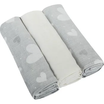 látková plena BOMIMI Pleny bavlna Premium 80x70 cm Srdíčko/Šedá 3 ks