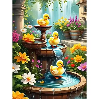 Diamantové malování Diamantové malování/Homfun - Kačátka v kašně + třpytivé kamínky