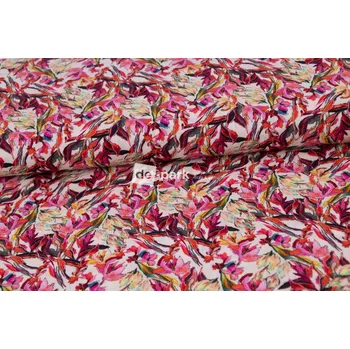Viskoza - Tropické květy - růžová