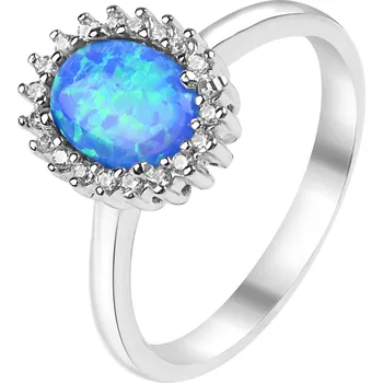 Prsten Stříbrný prsten s modrým opálem a zirkony - Meucci SR181 Velikost: 54