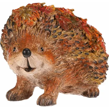 Podzimní dekorace Ježek s lístky, 22 x 13 x 15 cm, polyresin, hnědá