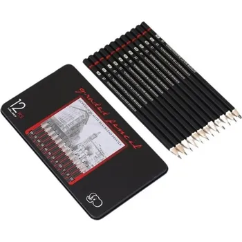 Mikrotužka Sada 12 kreslicích tužek 2H-8B v kovové krabičce Umělecké dřevěné tužky pro psaní a kreslení Školní a kancelářské potřeby Deník