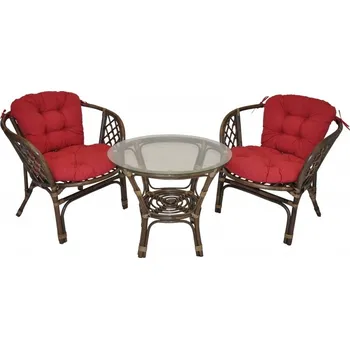 Sedací souprava Axin Trading s.r.o. Ratanová sedací souprava Bahama hnědá 2+1, polstr vínový melír