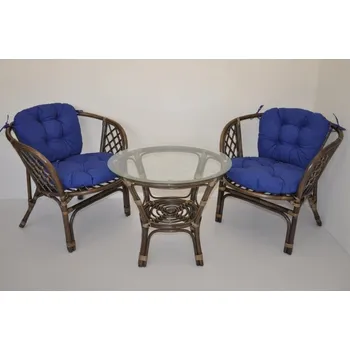 Sedací souprava Axin Trading s.r.o. Ratanová sedací souprava Bahama hnědá 2+1, polstr tmavě modrý melír