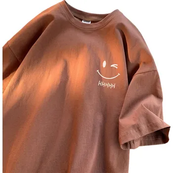 Pánské oblečení Unisex tričko s potiskem roztomilých koček a anglickými nápisy Cat Happy Kávový motiv Ice Coffee Design Vtipné tričko s ilustracemi pro volný čas hnědá XL