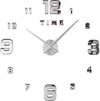 Hodiny VERK GROUP Samolepící nástěnné hodiny 3D XXL tiché provedení, průměr 130 cm - stříbrné