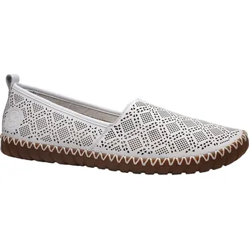 Dámské mokasíny Letní vycházková obuv-flexiblová, Rieker, bílá: Bílá Povrstvená kůže 28,7 43 F - užší střih (28651-28651)