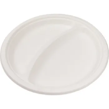 Jednorázové nádobí ideal pack® - talíř z cukrové třtiny, kulatý 23 cm, dvoudílný - 50 ks