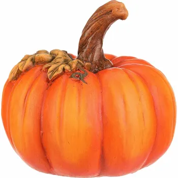 Podzimní dekorace Dýně s lístky, 24 x 24 x 23 cm, keramická, 24 cm, oranžová