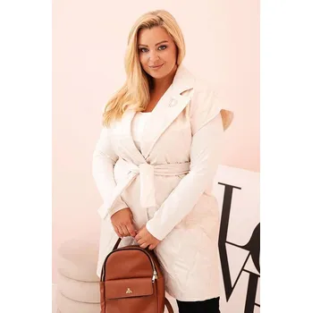 Dámská vesta Prošívaná vesta s páskem a širokými klopami model 5698 světle béžová
