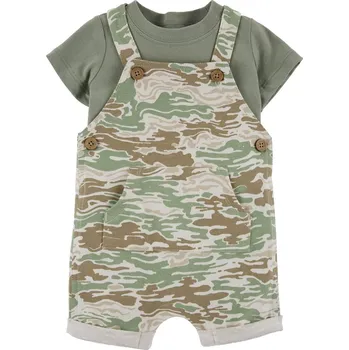 Kojenecká souprava CARTER'S Set 2dílný triko kr. rukáv, kraťasy na kšandy Green Camo chlapec 3m