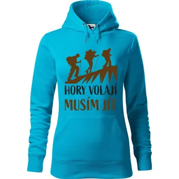 Dámská mikina DOBRÝ TRIKO Dámská mikina s potiskem Hory volají Velikost dámské mikiny: S, Barva: Tyrkysová