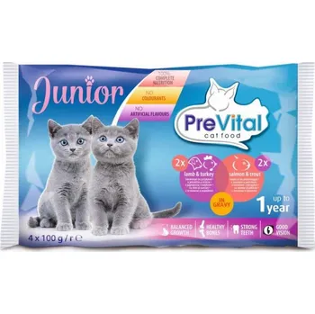 Krmivo pro kočku Prevital kočka Junior jehně, krůta, losos a pstruh, kapsa 100g (pack 4 ks)
