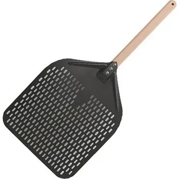 Vařečka Lopata na pizzu 35 x 76 cm Děrovaná kovová lopatka s dlouhou rukojetí na pizzu do pece a grilu Profesionální pomůcka na pečení černá