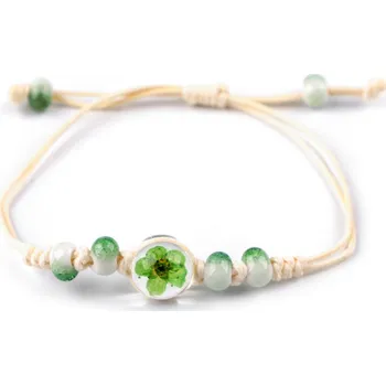 Náramek Náramek shamballa s korálky a květem, malé, 3 zelená sv.