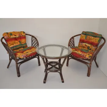 Sedací souprava Ratanová sedací souprava Java hnědá polstr červený