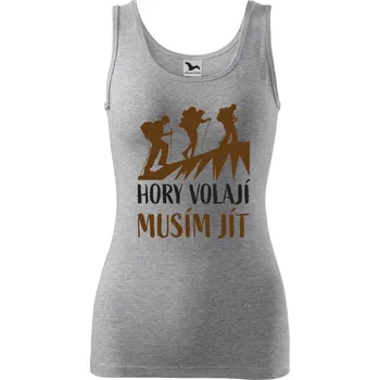 DOBRÝ TRIKO Dámské tílko s potiskem Hory volají Velikost: 2XL, Barva: Tmavě šedý melír