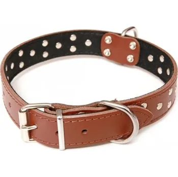 Obojek pro psa Kožený obojek podšitý filcem, zdobený nýty, STELLA - 01124 hnědá, 30x55, 30x38-49