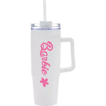 Termohrnek BARBIE - bílý cestovní hrnek s průhledným víčkem 900 ml