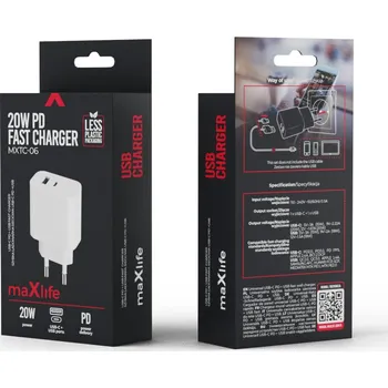 OEM0101138 Maxlife MXTC-06 PD QC charger 1x USB-C 1x USB 20W white