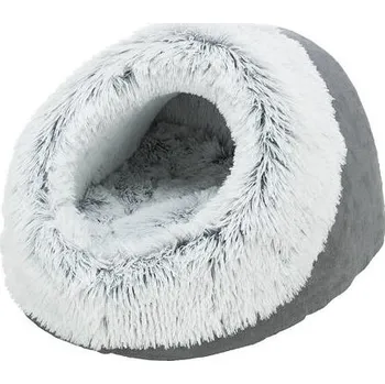 Pelíšek pro psa Jeskyně HARVEY 35 × 26 × 41 cm, plyš s dlouhým vlasem, šedá