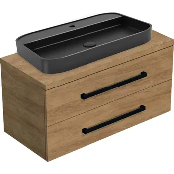 Koupelnový nábytek Koupelnová skříňka s umyvadlem a krycí deskou SAT Cube Way 100x47,5x46 cm dub Hickory mat CUBE46C1003DHSAT40 - CUBE46C1003DHSAT40