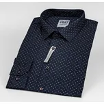 Pánská košile AMJ bavlněná, tmavě modrá s béžovými slzičkami, VDB1335, dlouhý rukáv, regular fit, vel. 49/50