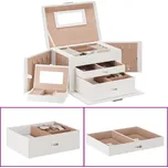 vidaXL Šperkovnice 3-vrstvá se zrcadlem Uzamykatelná bílá 26x18x17,5cm