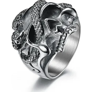 Prsten Prsten lebka s hadem - ocelový (2) (Prstýnek lebka s hadem (ocel))