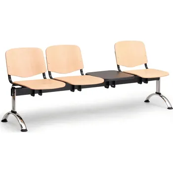 Dřevěná lavice ISO II, 3-sedák + stolek - chromované nohy, buk