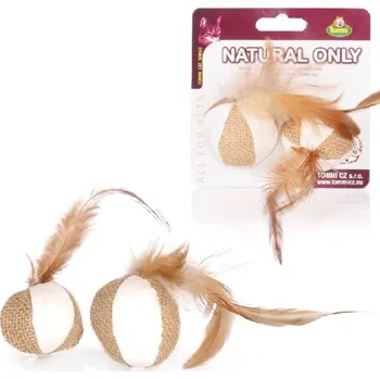 Hračka pro kočku Natural Only - míčky s peříčkem, 2x 4cm