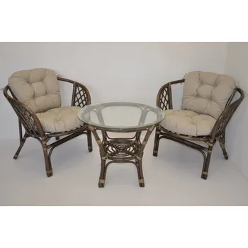 Sedací souprava Axin Trading s.r.o. Ratanová sedací souprava Bahama hnědá 2+1, polstr tmavě béžový melír