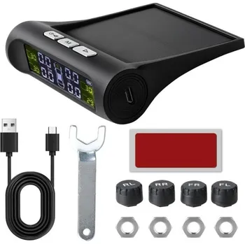 Autoelektronika Solární TPMS monitor 10 x 8 x 2,6 cm Systém kontroly tlaku v pneumatikách Externí senzory USB Nabíjení Auto Bezdrátový displej
