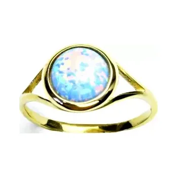 Prsten Zlatý prsten, žluté i bílé zlato, syntetický světle modrý opál - T 1503 (opál 8 mm)