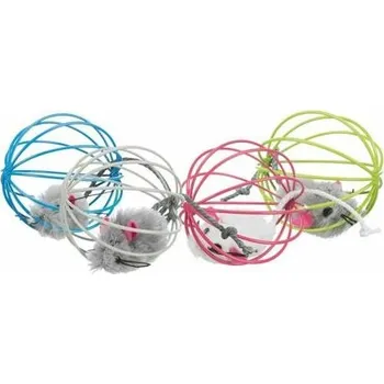 Hračka pro kočku Trixie myš v kulaté barevné kleci 6 cm