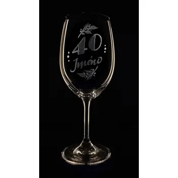 Sklenice Sklenka na víno k 40 narozeninám - ručně ryté (broušené), dárková krabička