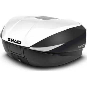 Motodoplněk Topcase - s farebným krytom SHAD SH58X biela so zámkom PRÉMIUM (SH58X je rozšiřitelný kufr, jehož objem je možné upravit do tří velikostí (L, XL a XXL) se zámkem PREMIUM. (Opěrka není součástí kufru))